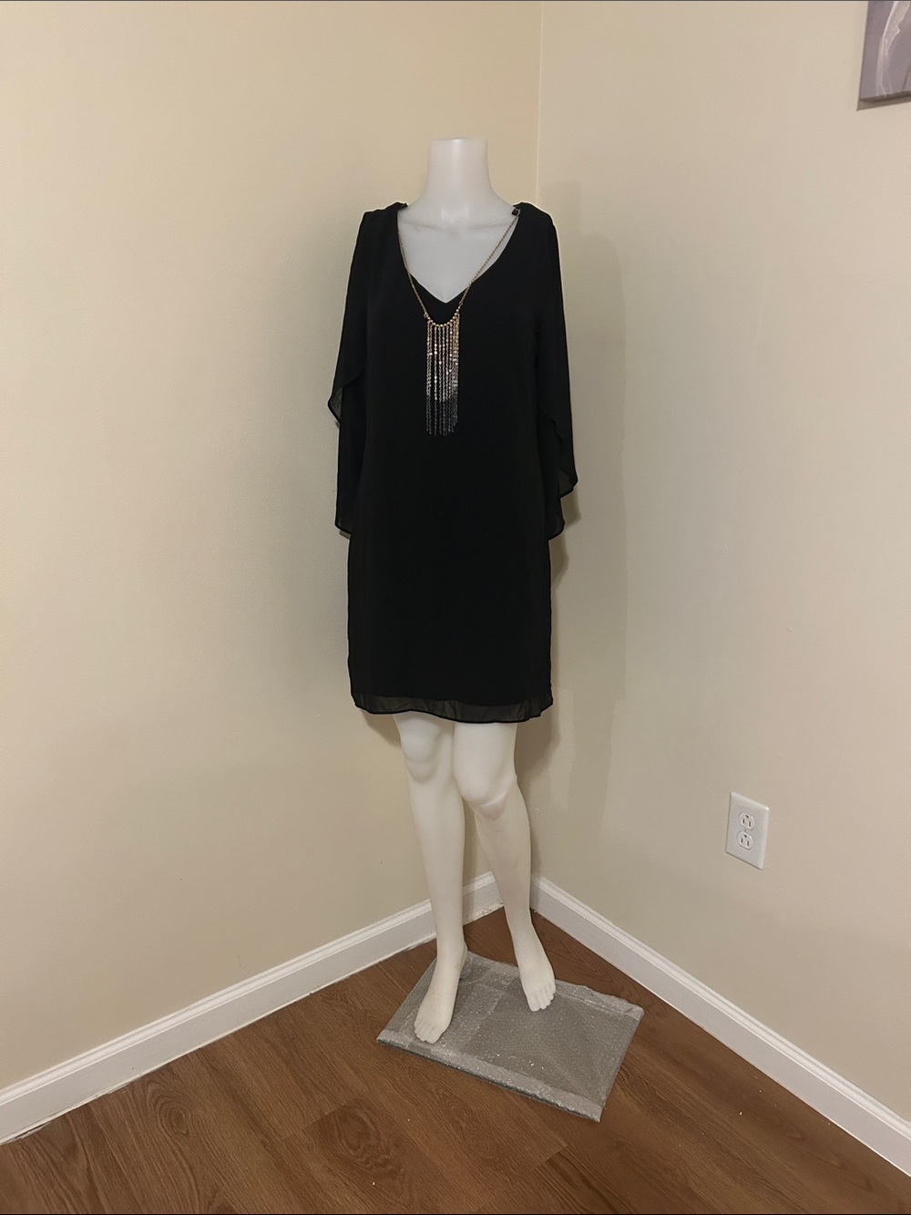 by & by Black Beaded Fringe V-Neck Dress